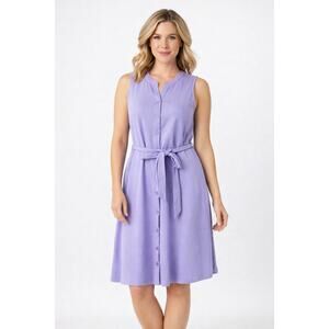 Isaac Mizrahi Live! Sleeveless Button Front Belted Dress Purple Size LP NWOT